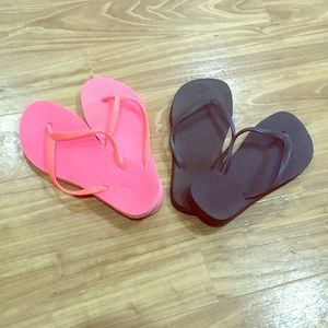 Two Pair of Flip Flops Size 5/6 Pink & Brown
